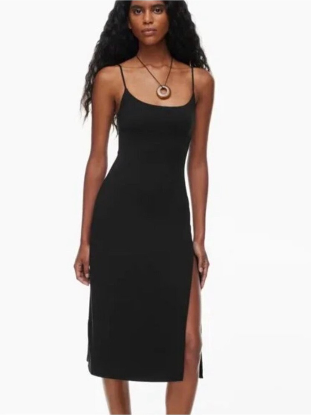 Aritzia Wilfred Dreamweaver Black Midi Slip Dress with Side Slit